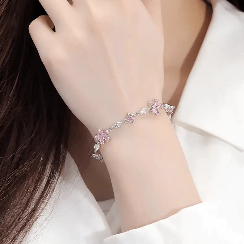 Pink Crystal Cherry Blossom Bracelet