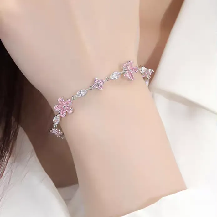 Pink Crystal Cherry Blossom Bracelet