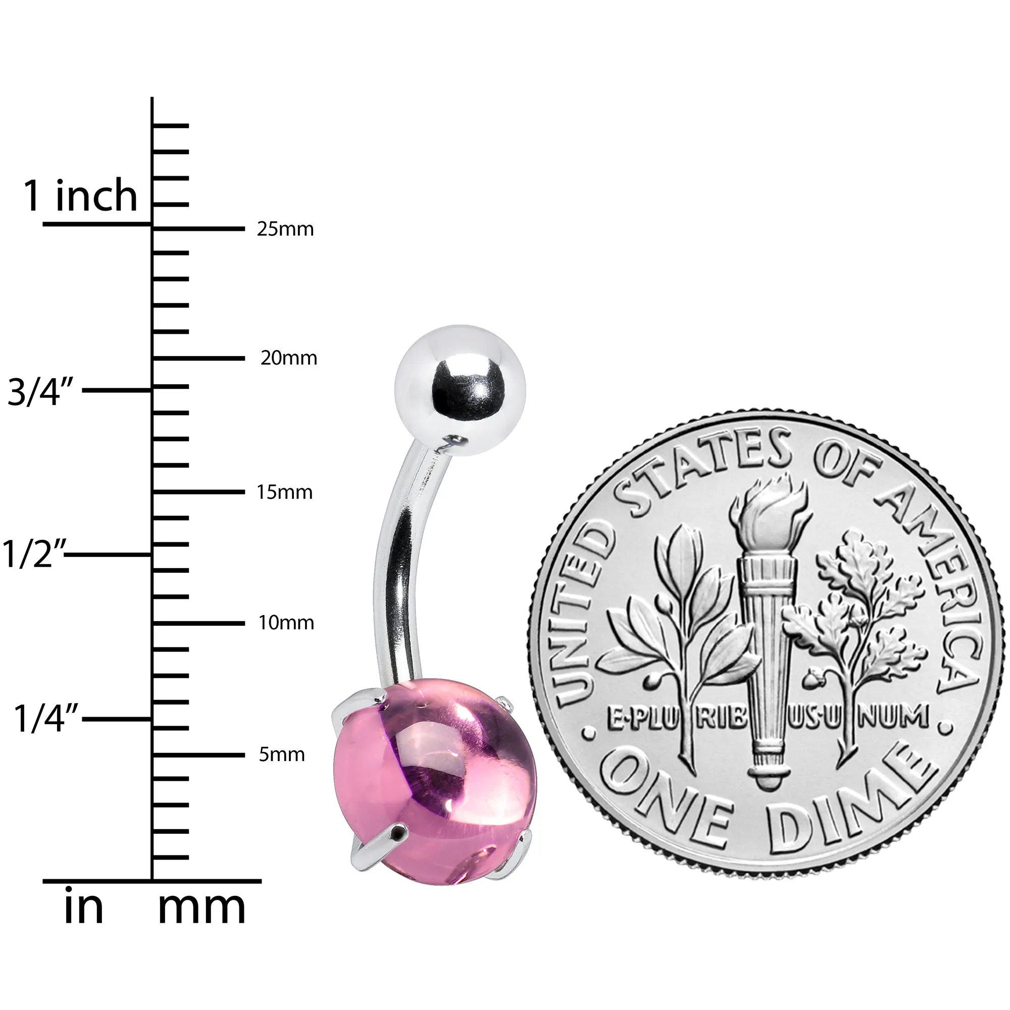 Pink CZ Gem Smooth Hemisphere Belly Ring