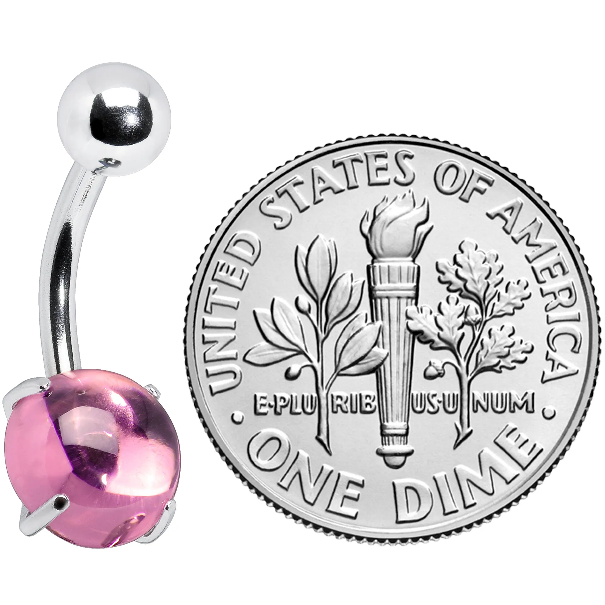 Pink CZ Gem Smooth Hemisphere Belly Ring