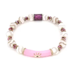 Pink Evil Eye White Nepal Agate Beaded Love Protection Bracelet