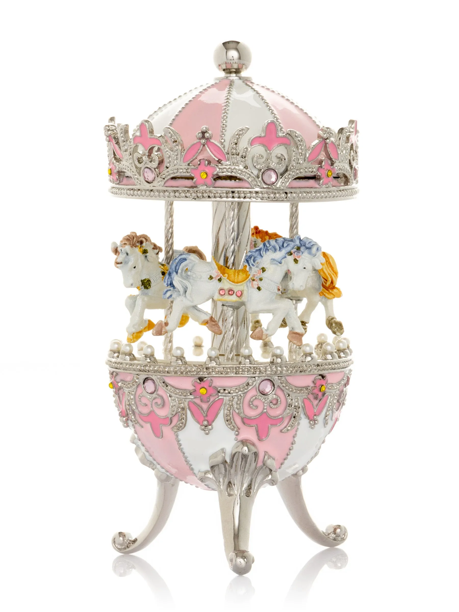 Pink Faberge Egg with Wind up Horse Carousel
