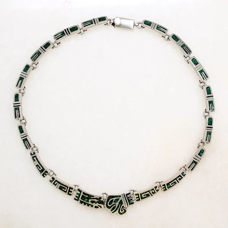 Pre-Columbian Motif Choker in Sterling & Malachite