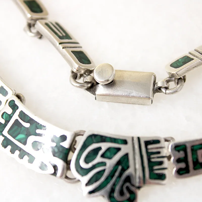 Pre-Columbian Motif Choker in Sterling & Malachite