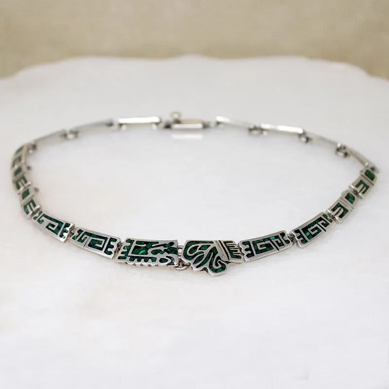 Pre-Columbian Motif Choker in Sterling & Malachite