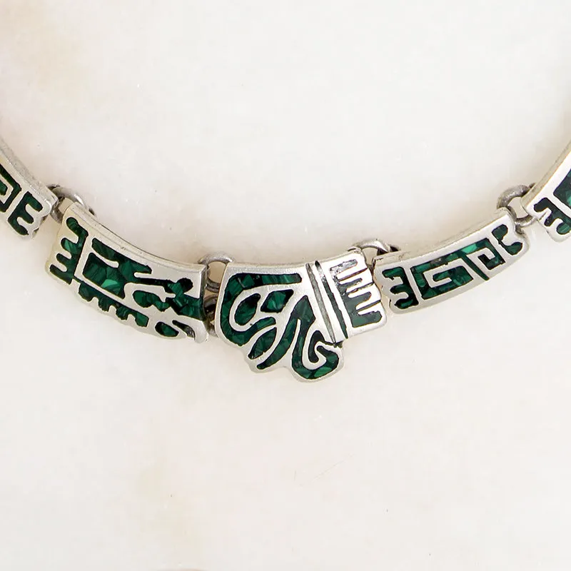 Pre-Columbian Motif Choker in Sterling & Malachite