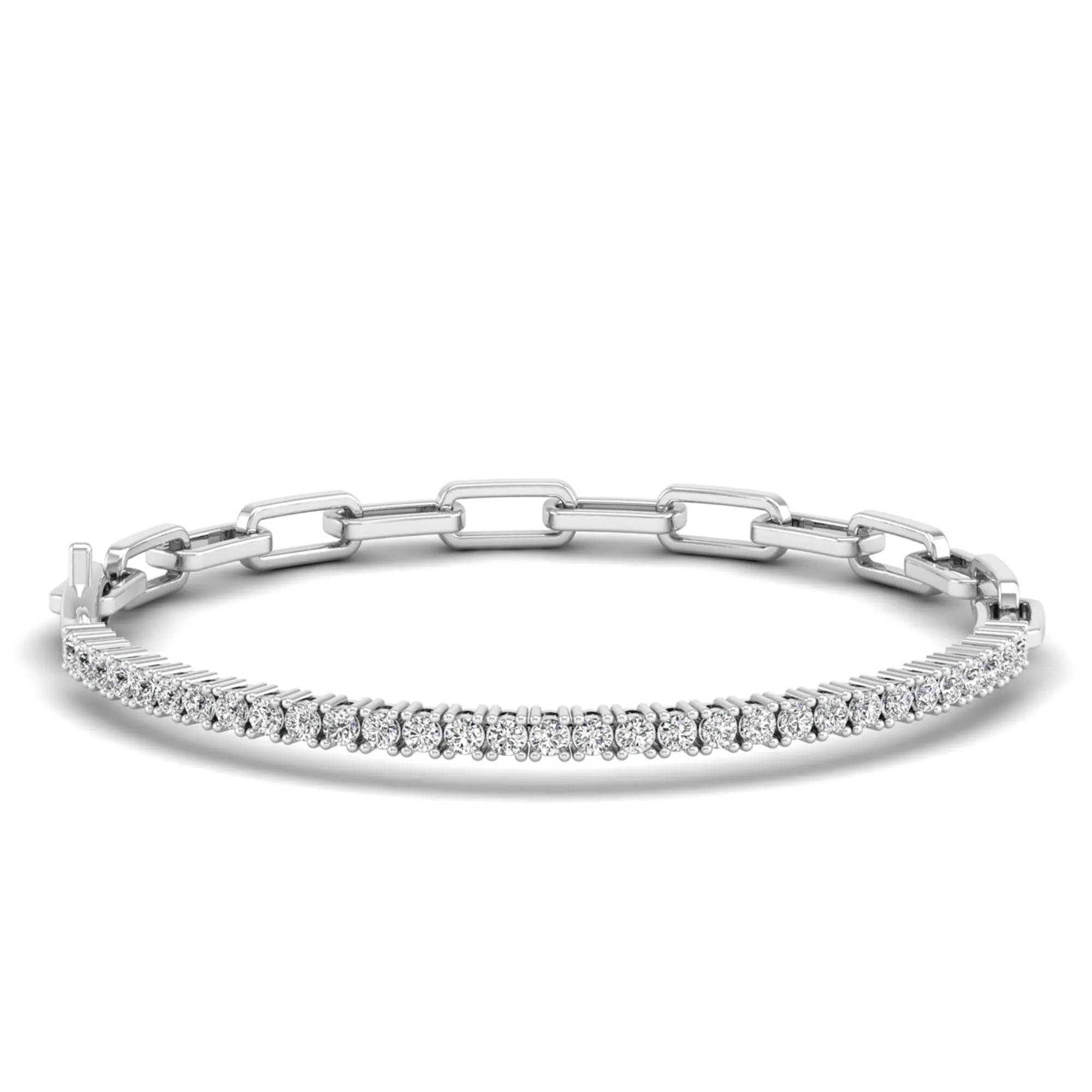 Prong Set Half Tennis Paperclip Diamond Bracelet