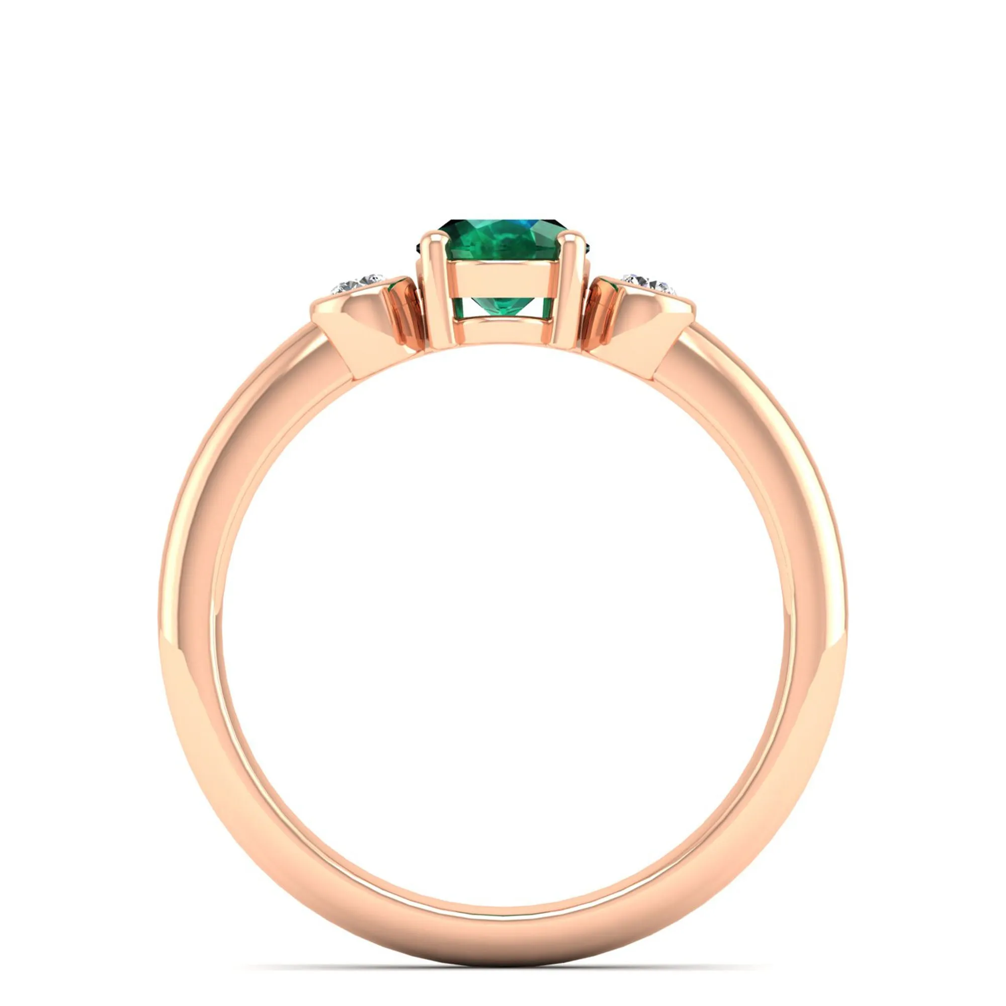 Prong-Set Oval Emerald and Bezel Diamond Ring