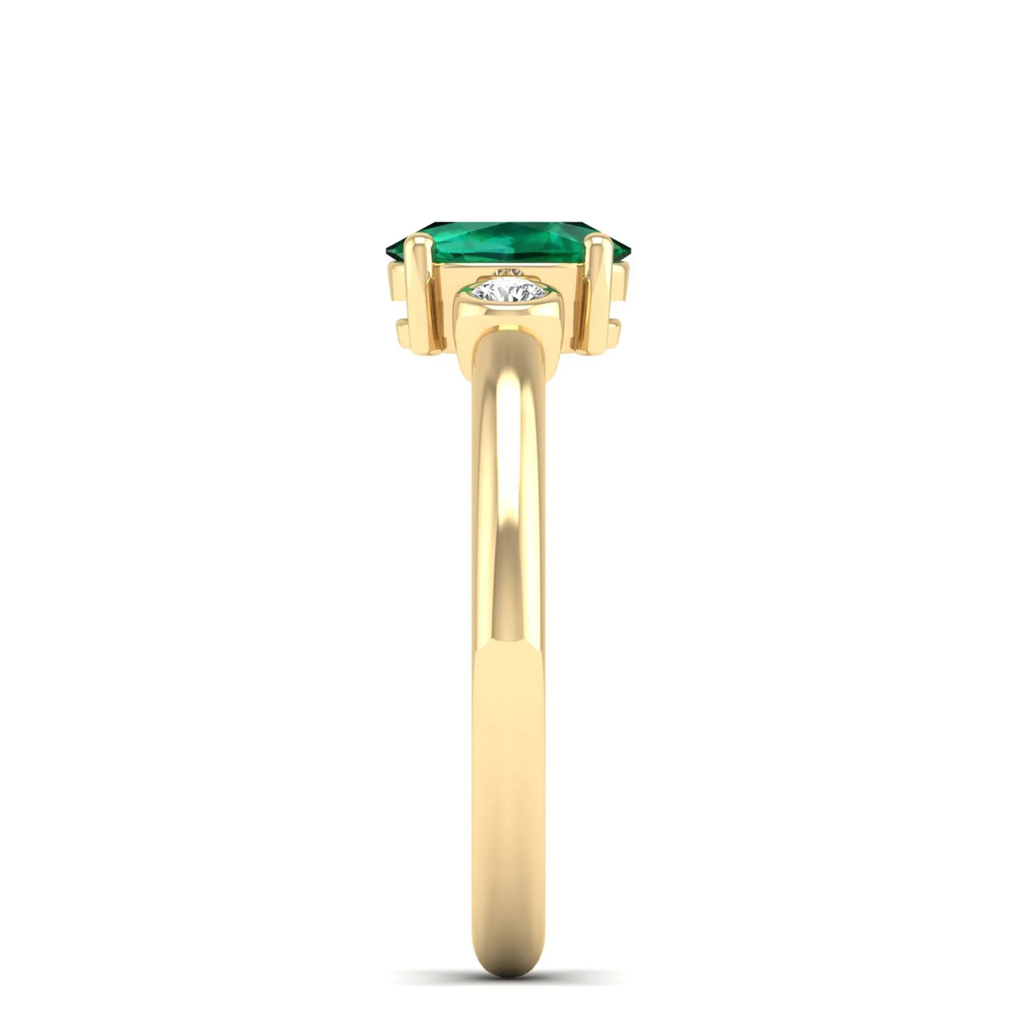 Prong-Set Oval Emerald and Bezel Diamond Ring