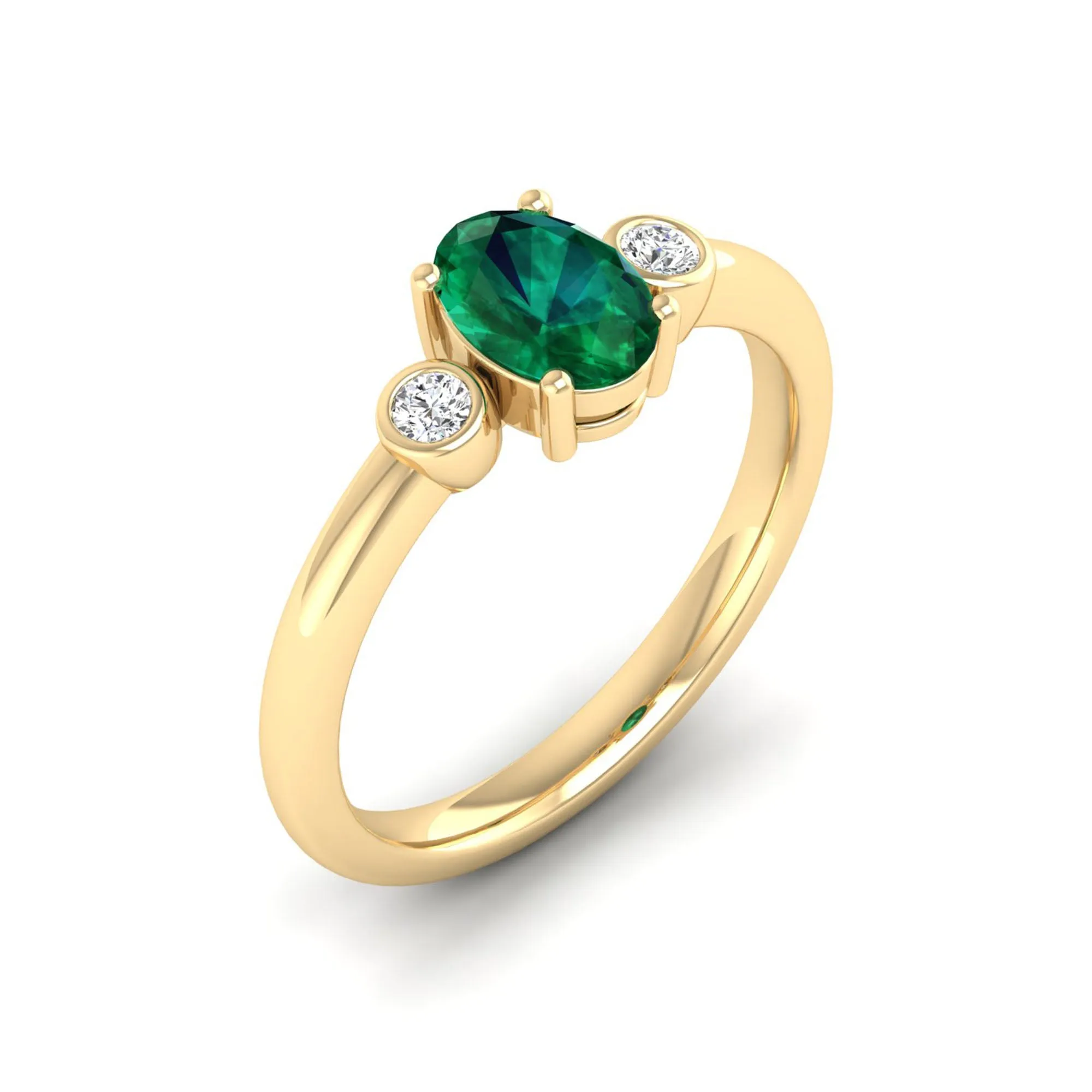 Prong-Set Oval Emerald and Bezel Diamond Ring