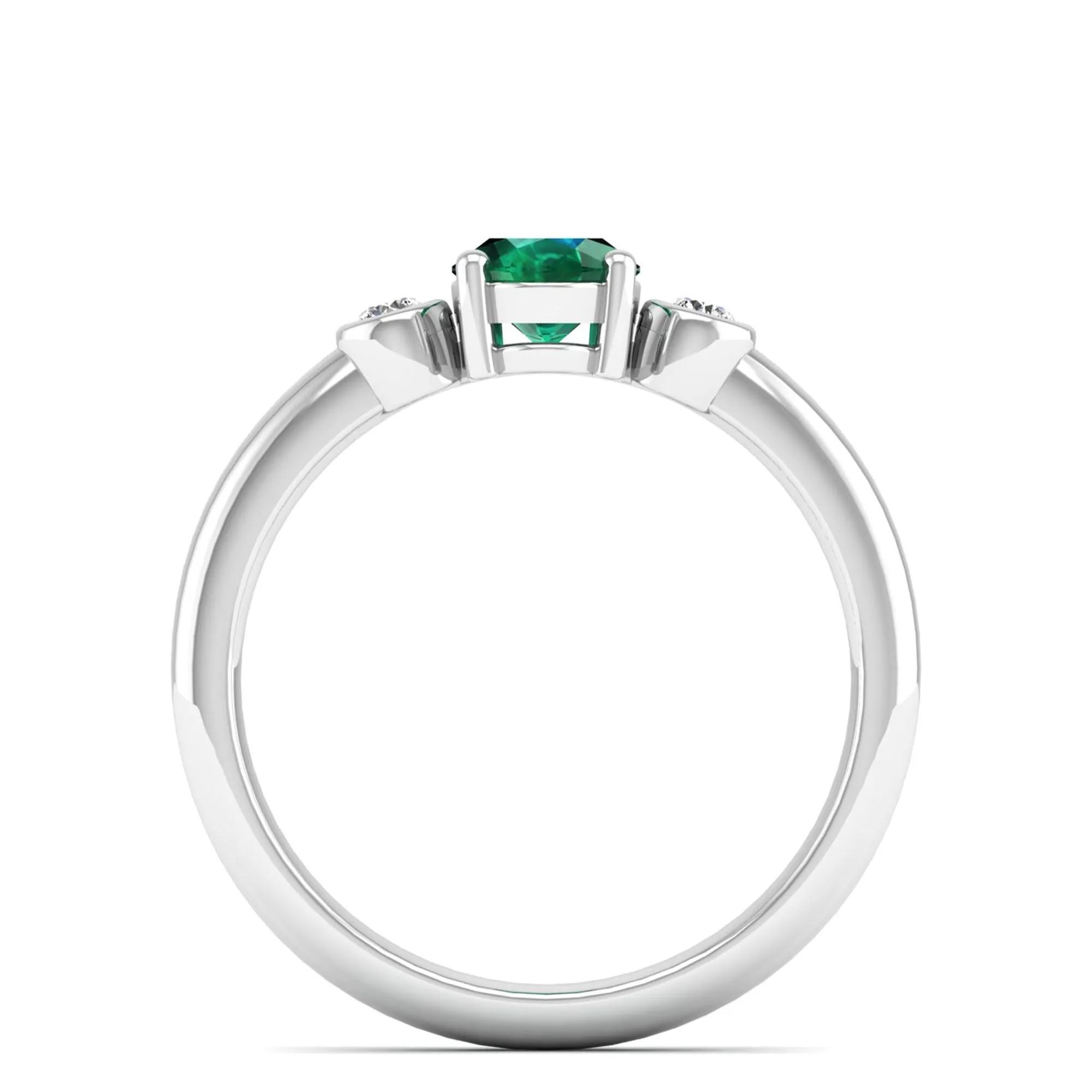 Prong-Set Oval Emerald and Bezel Diamond Ring