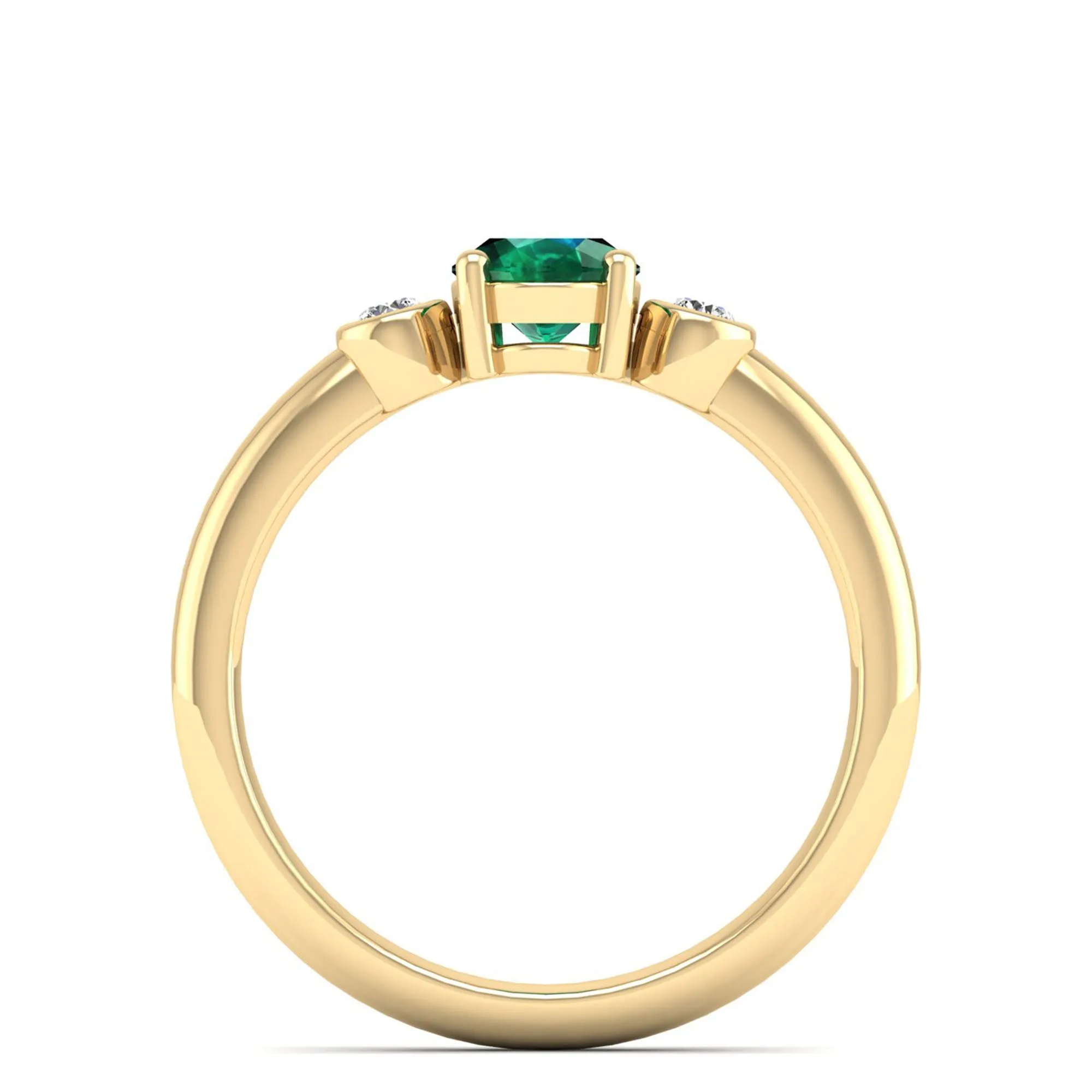 Prong-Set Oval Emerald and Bezel Diamond Ring