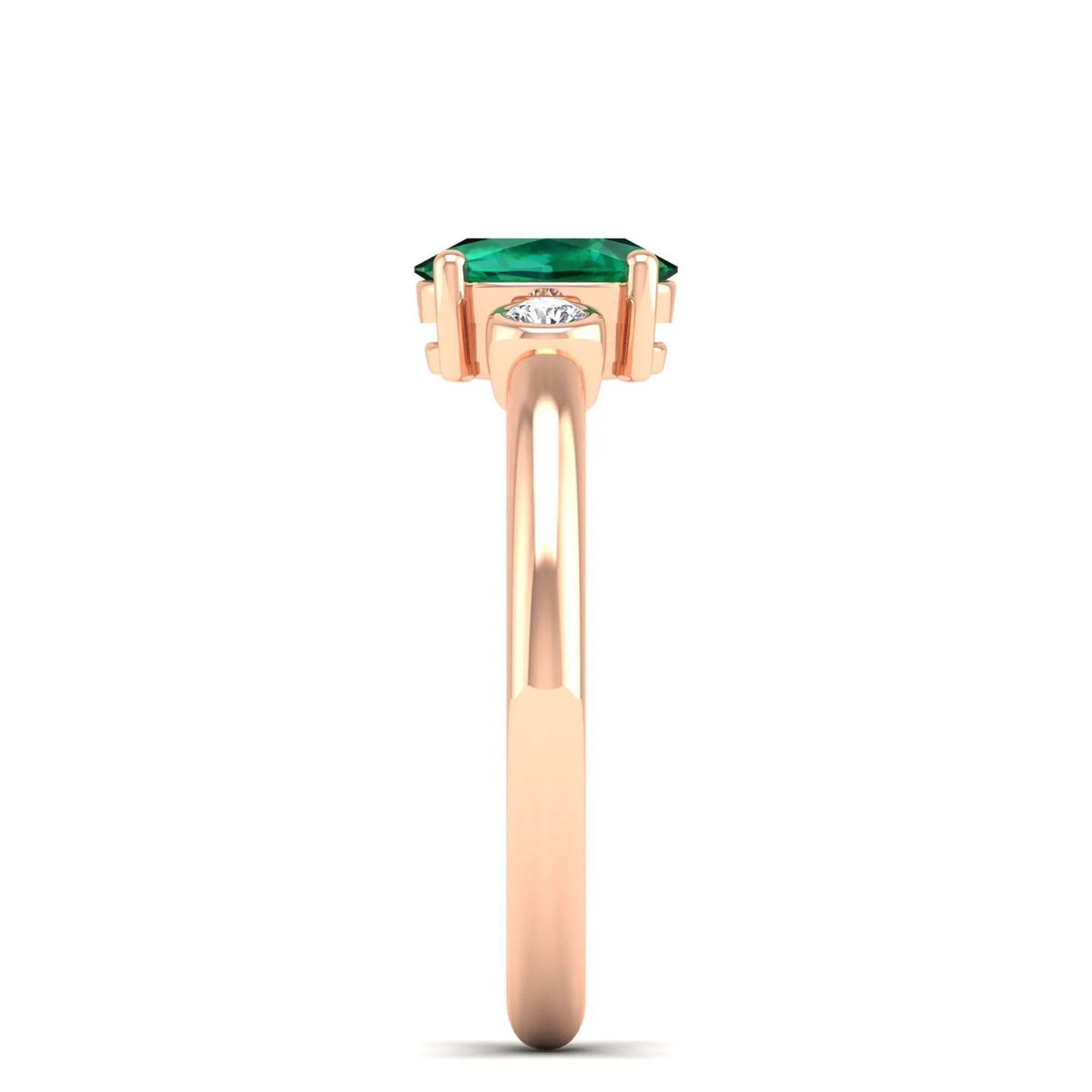 Prong-Set Oval Emerald and Bezel Diamond Ring