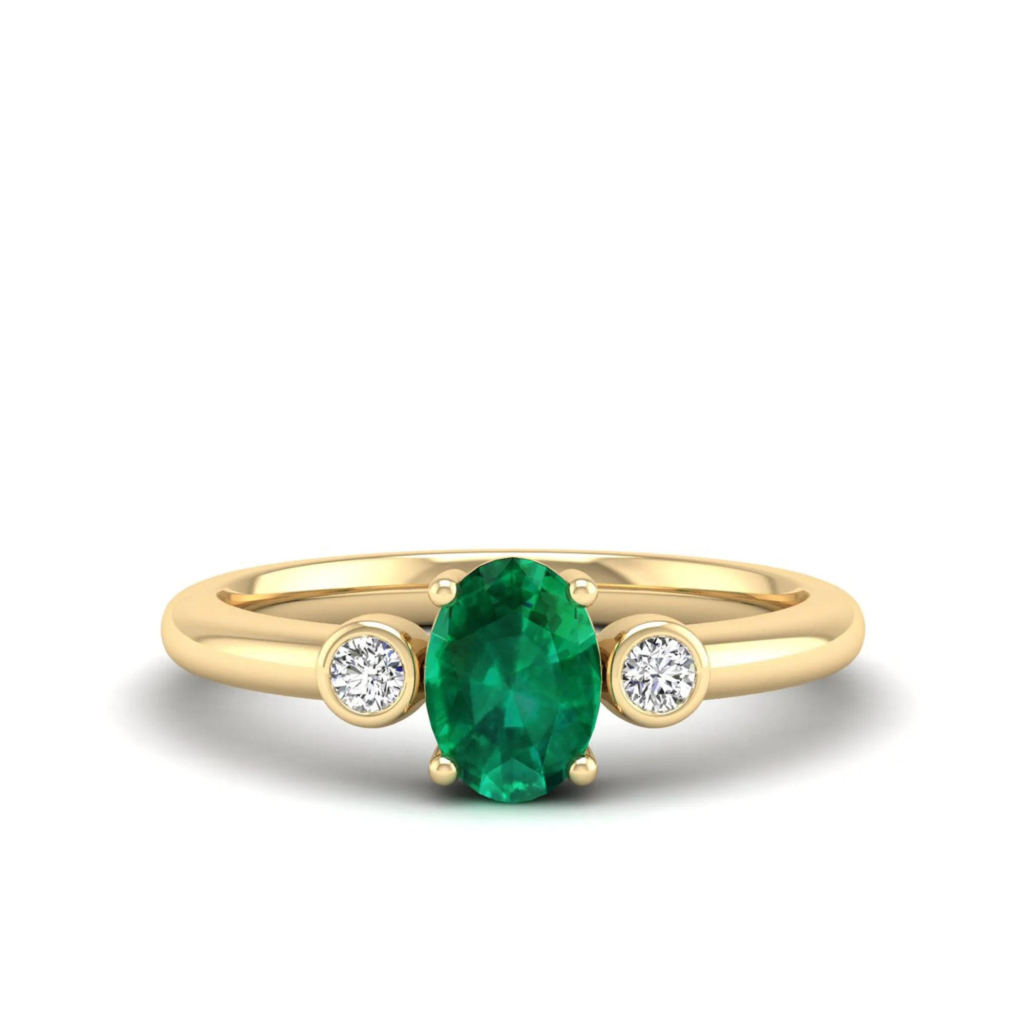 Prong-Set Oval Emerald and Bezel Diamond Ring
