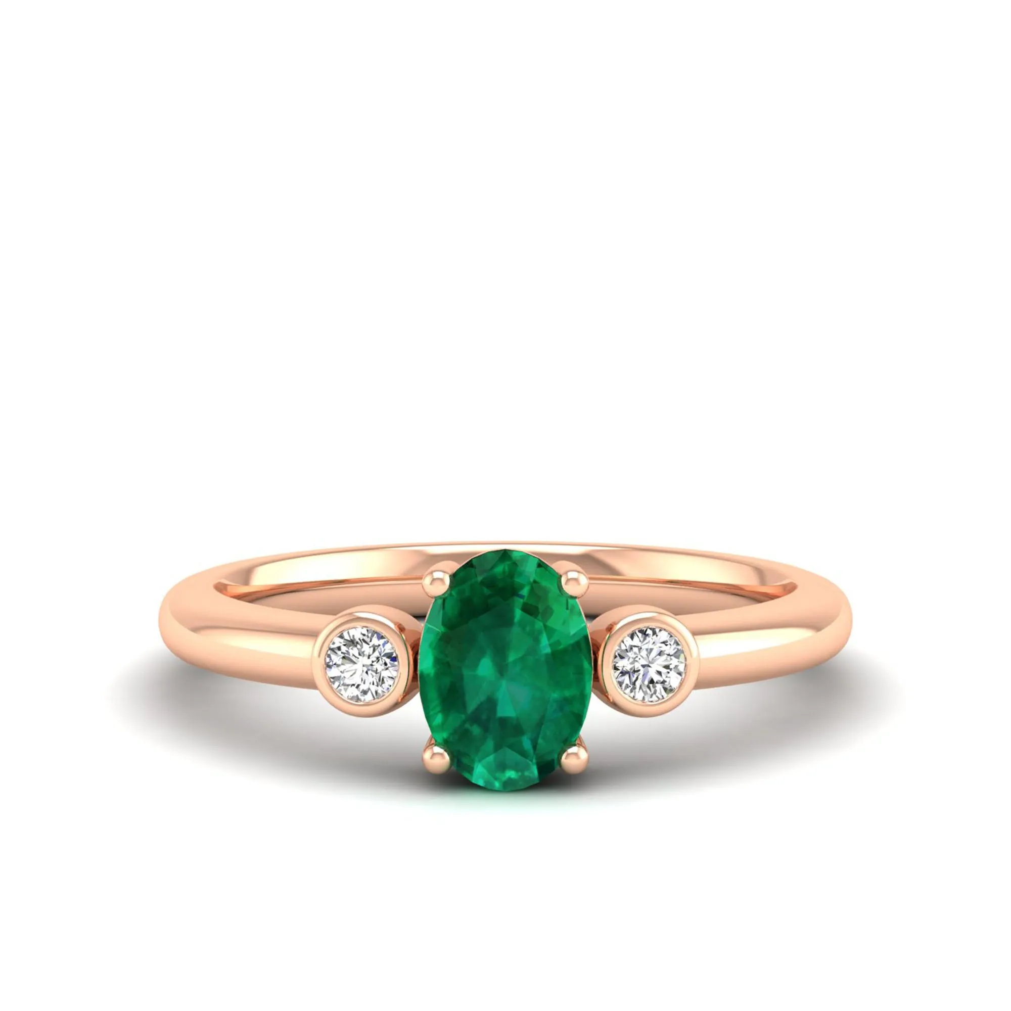Prong-Set Oval Emerald and Bezel Diamond Ring