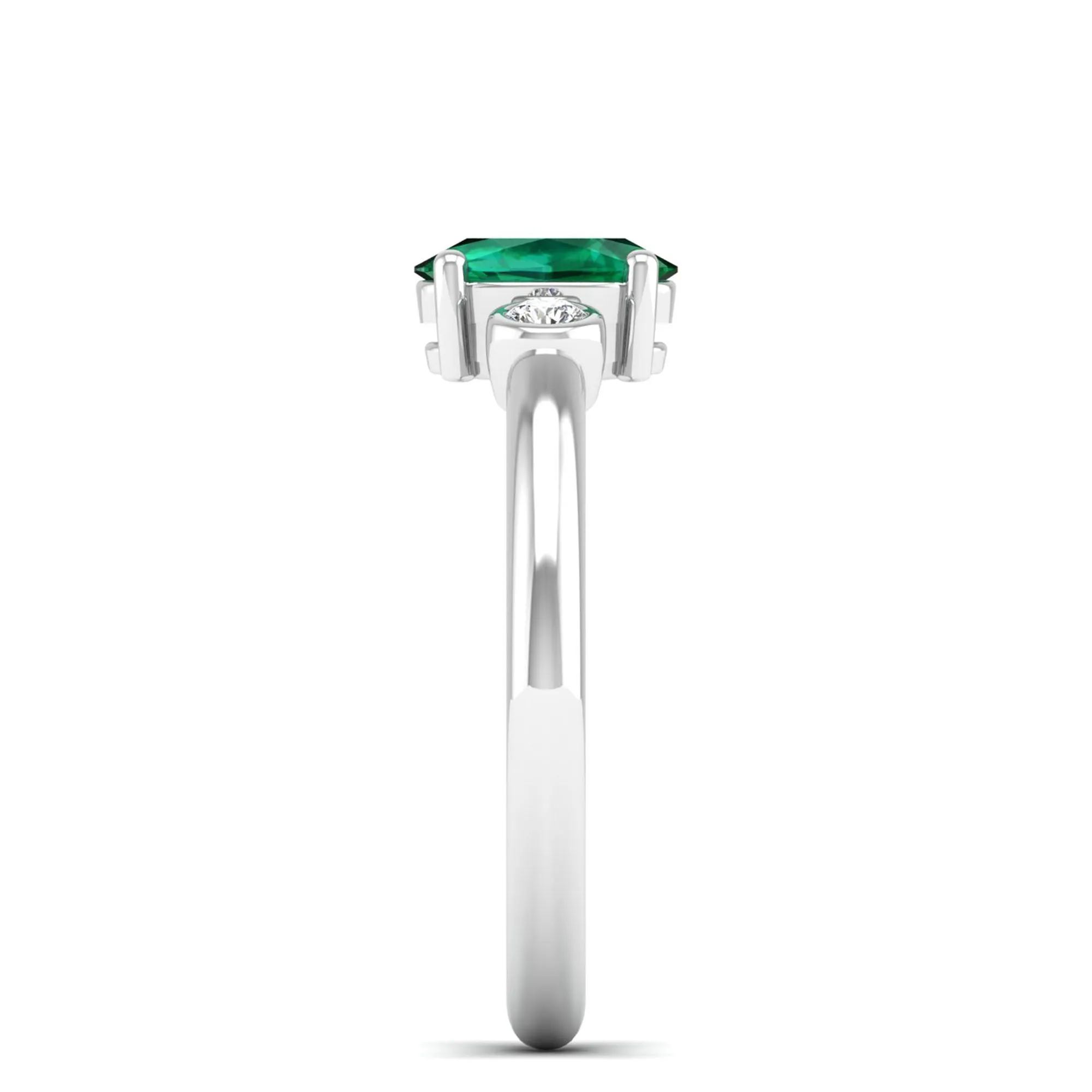 Prong-Set Oval Emerald and Bezel Diamond Ring