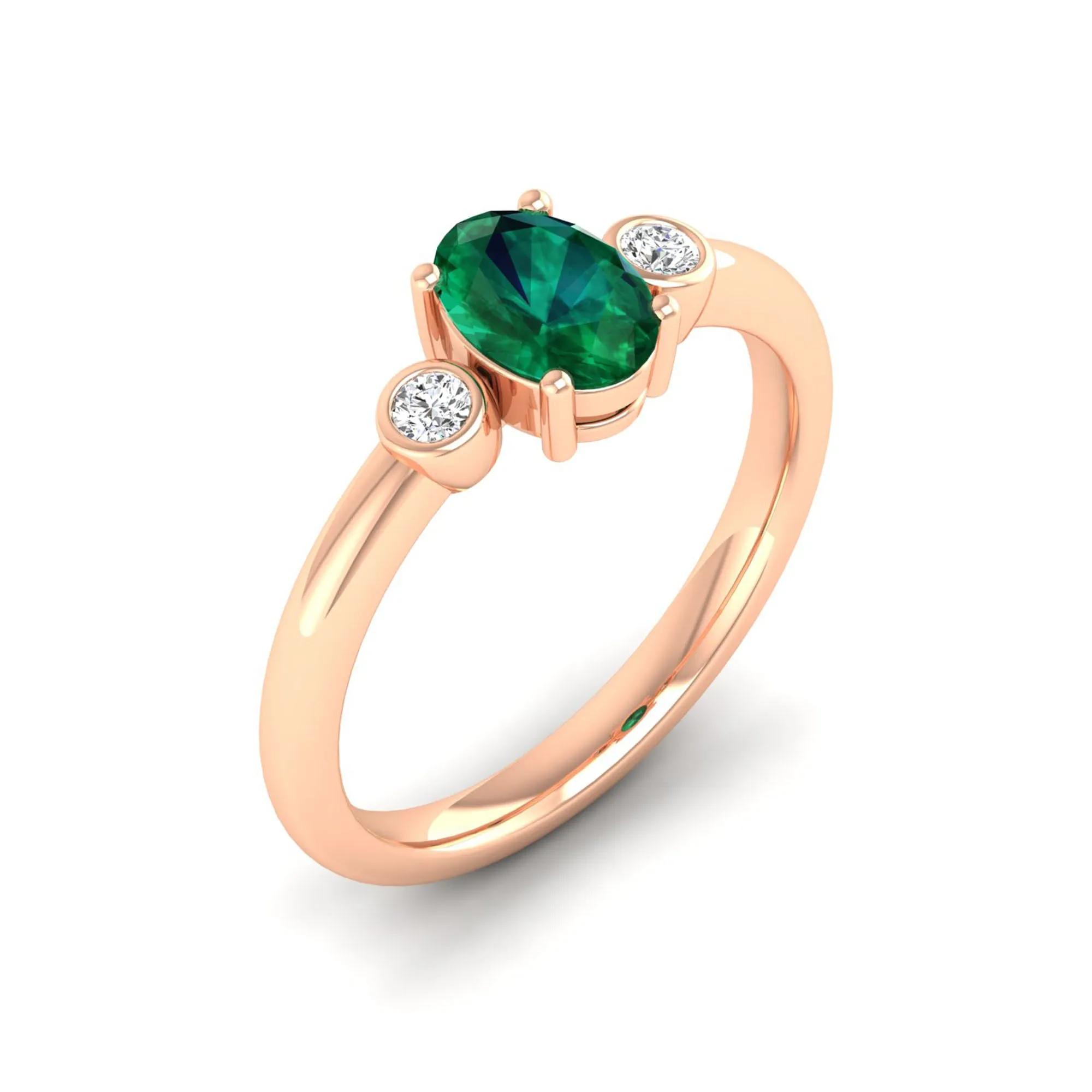Prong-Set Oval Emerald and Bezel Diamond Ring