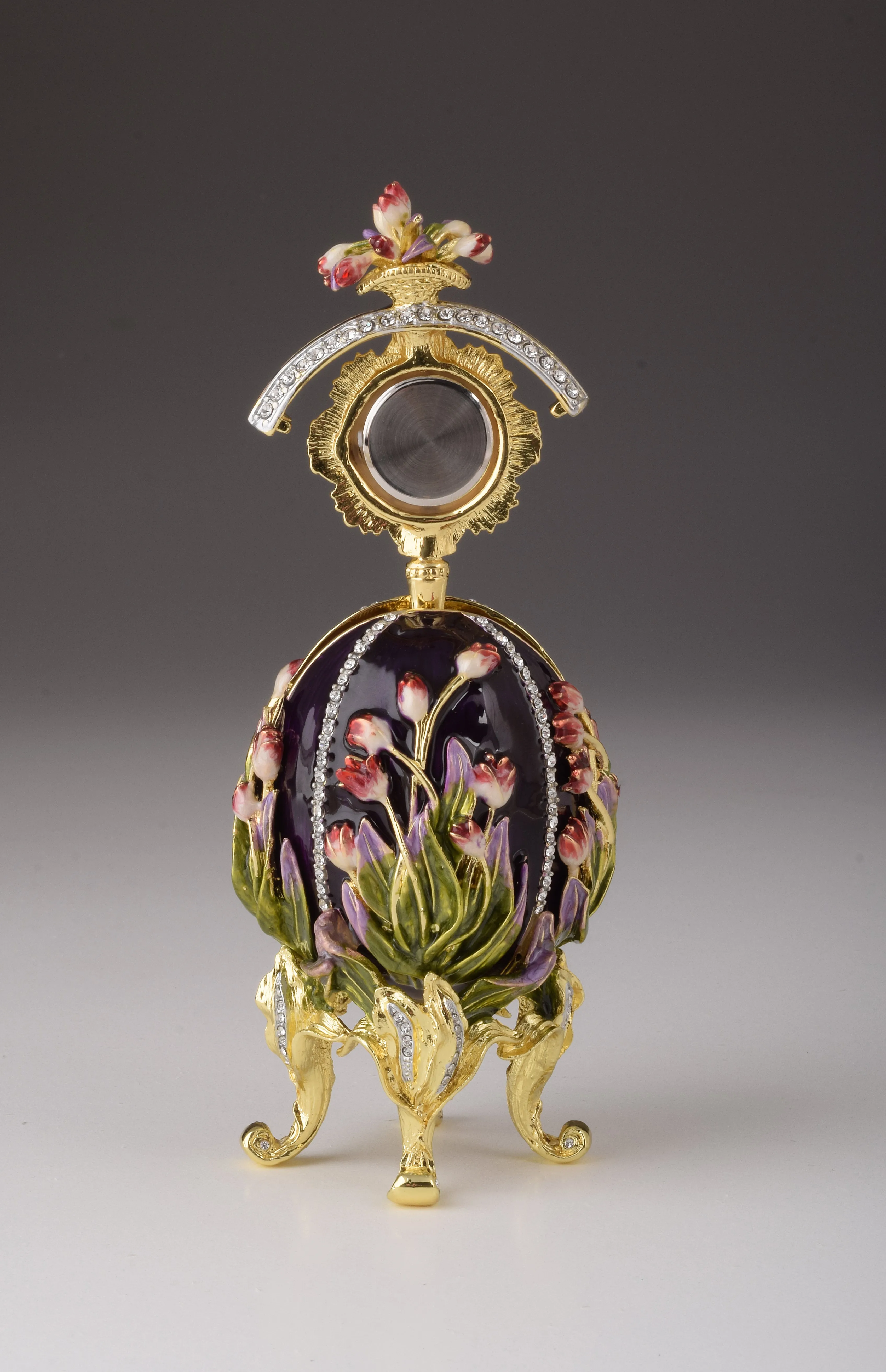 Purple tulip Egg Trinket Box & Clock Russian Egg