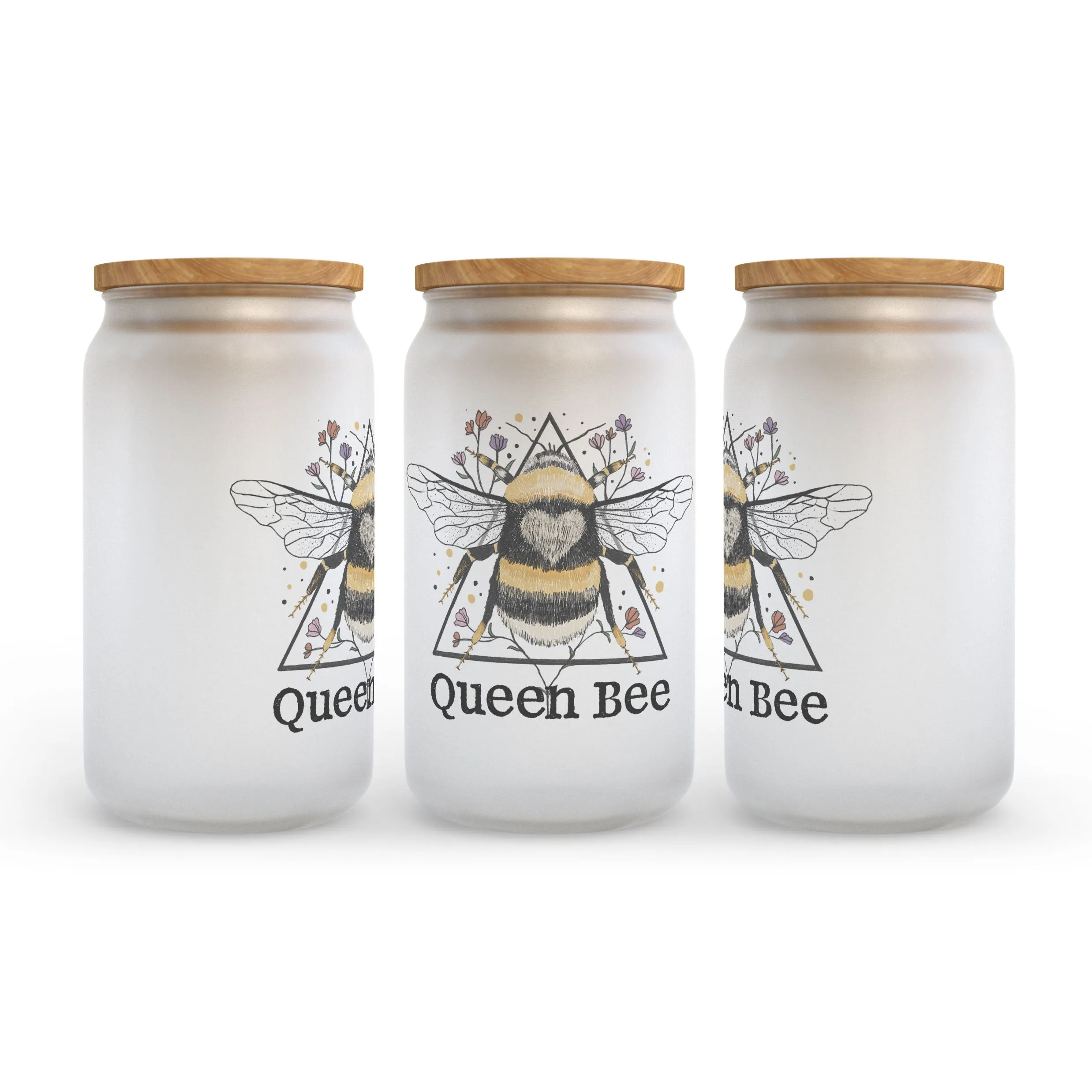 Queen Bee Frosted Glass Can Tumbler