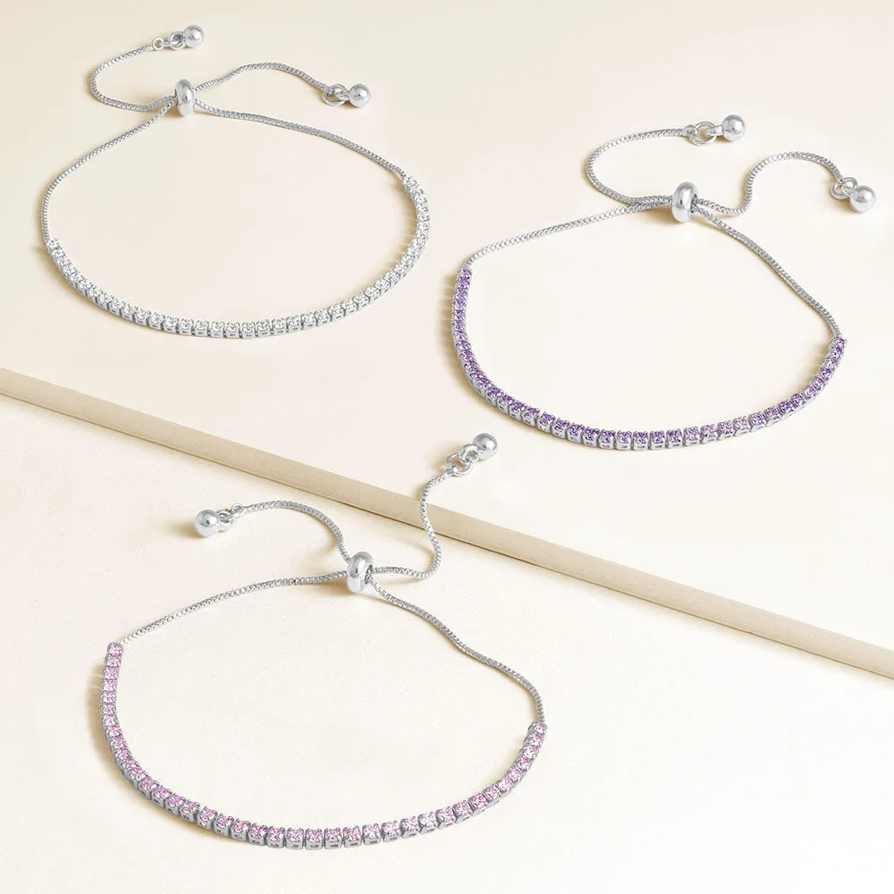 "Time After Time" Set of Three 1.35CTW Tennis Pull-Tie Bracelets - Silver