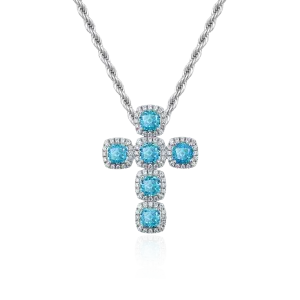 Radiant Cut Clustered Cross Pendant - Aquamarine