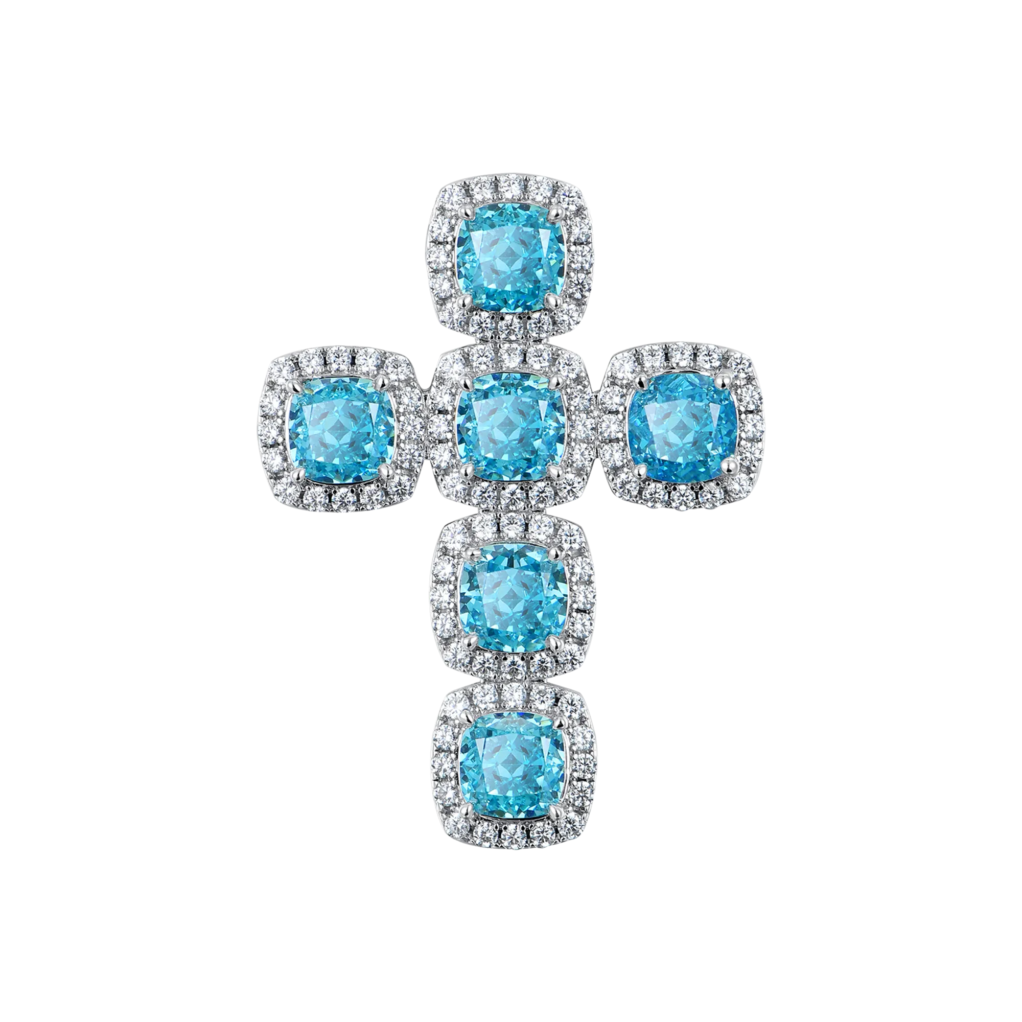 Radiant Cut Clustered Cross Pendant - Aquamarine