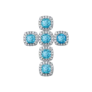 Radiant Cut Clustered Cross Pendant - Aquamarine