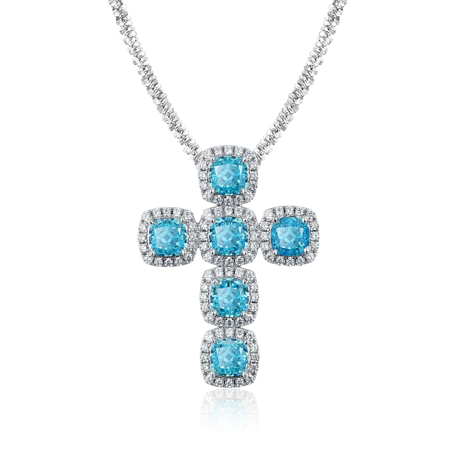 Radiant Cut Clustered Cross Pendant - Aquamarine