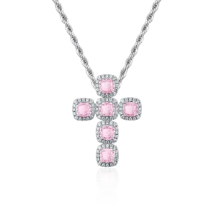 Radiant Cut Clustered Cross Pendant - Fancy Light Pink
