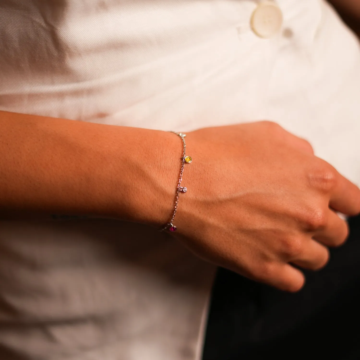 Rainbow Smiley Face Sterling Silver & Diamond Bracelet