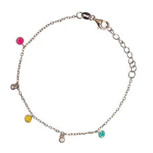Rainbow Smiley Face Sterling Silver & Diamond Bracelet