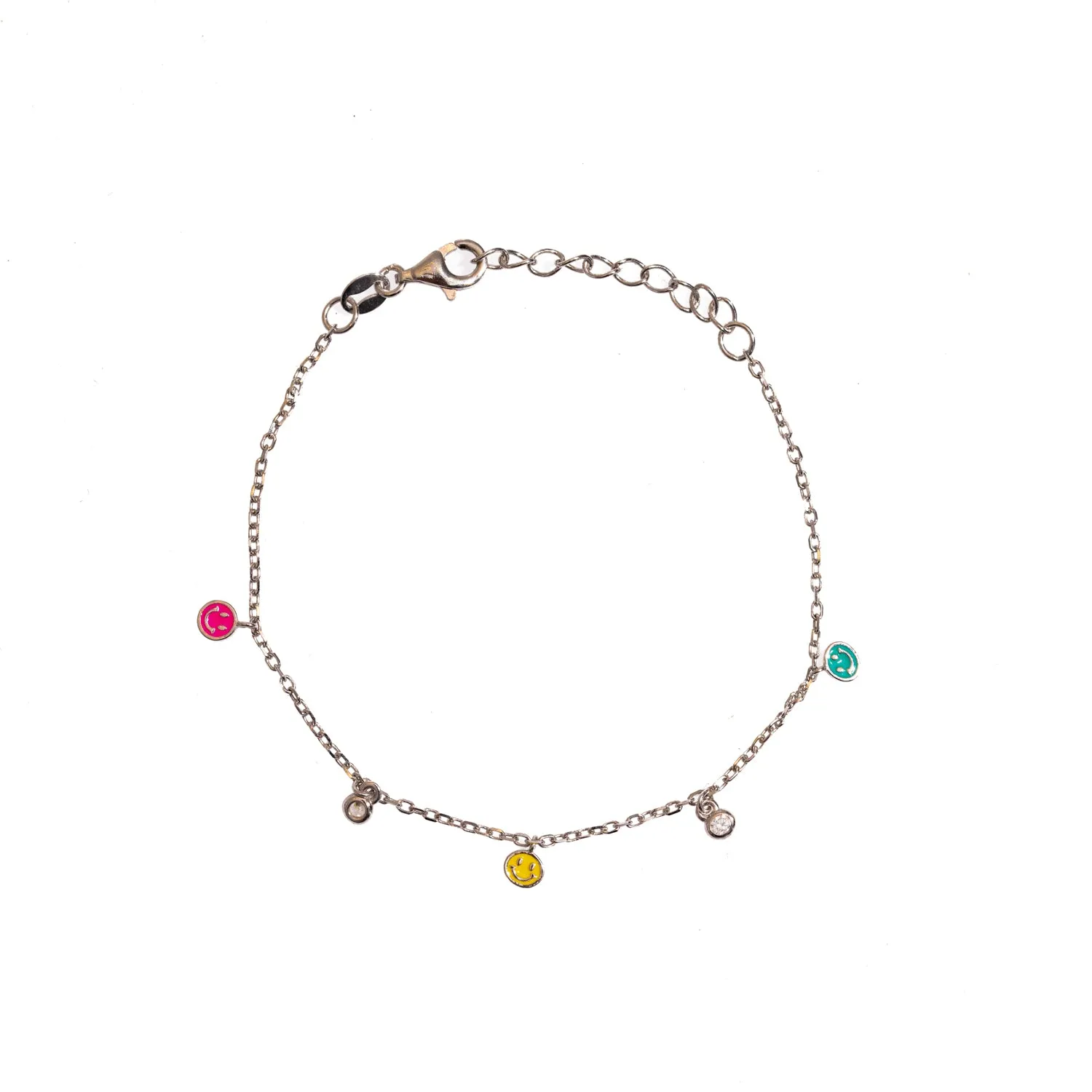 Rainbow Smiley Face Sterling Silver & Diamond Bracelet