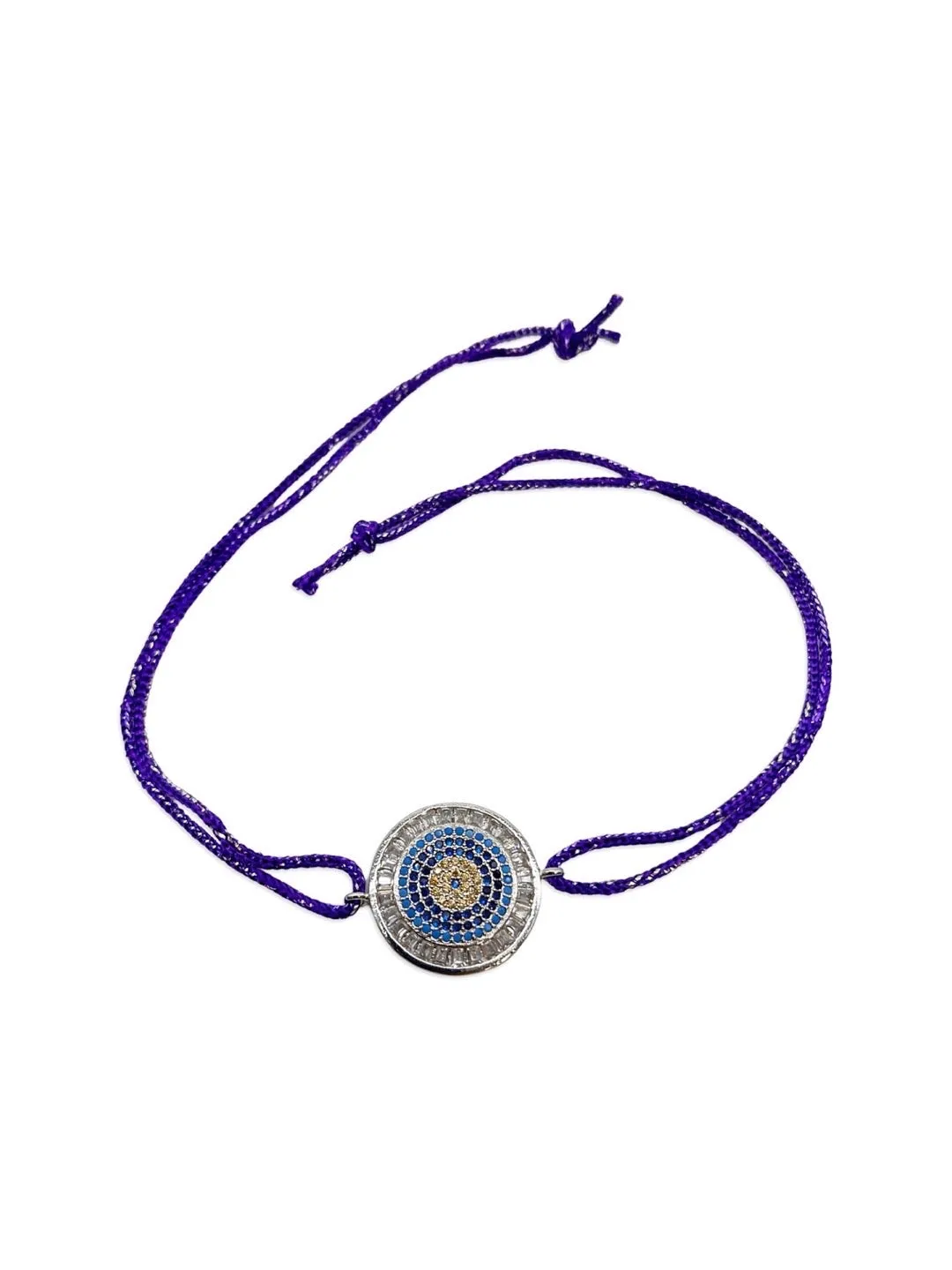 (Rakhi Set of 2) Fancy Silver Plated Round Evil Eye Thread Rakhi & Bracelet For Raksha Bandhan
