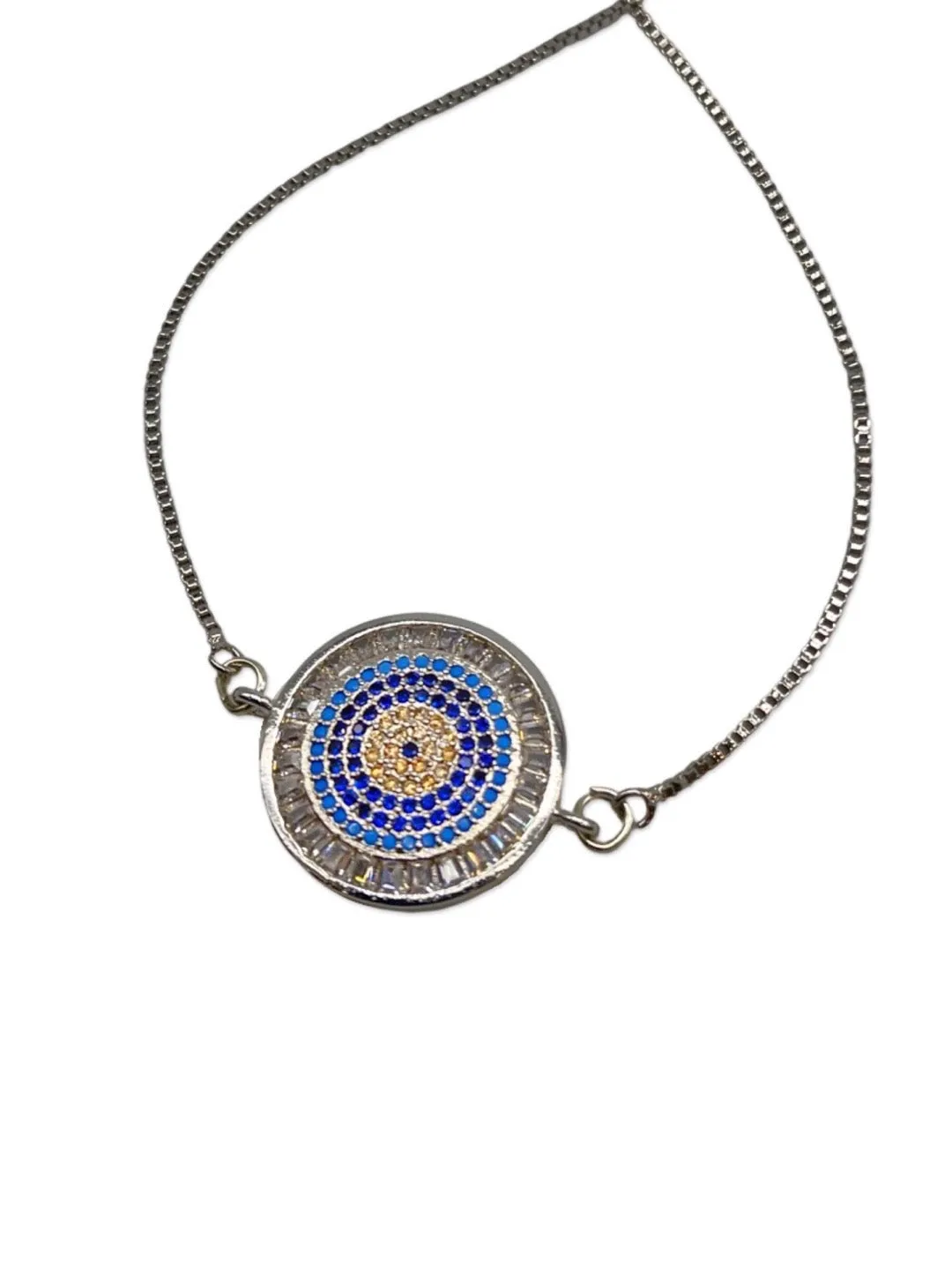 (Rakhi Set of 2) Fancy Silver Plated Round Evil Eye Thread Rakhi & Bracelet For Raksha Bandhan