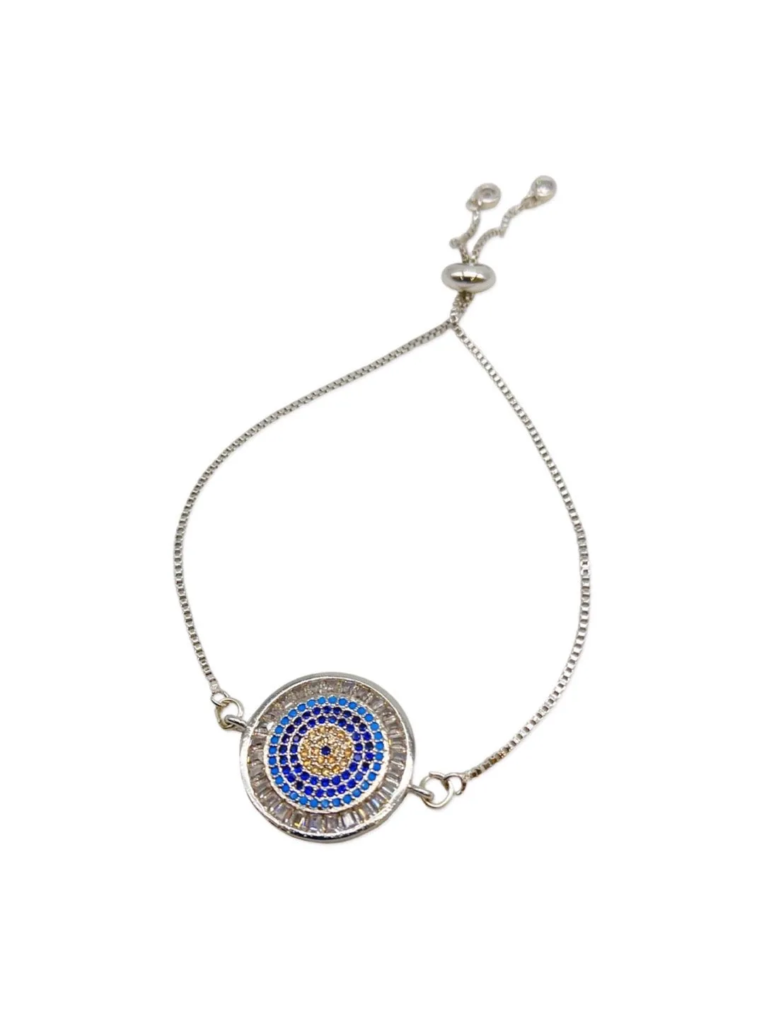 (Rakhi Set of 2) Fancy Silver Plated Round Evil Eye Thread Rakhi & Bracelet For Raksha Bandhan