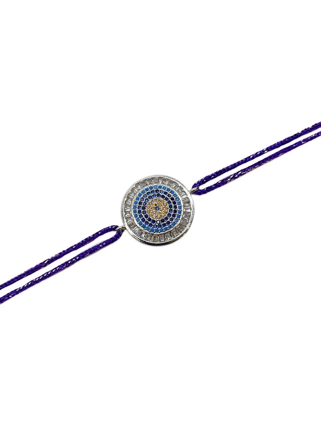 (Rakhi Set of 2) Fancy Silver Plated Round Evil Eye Thread Rakhi & Bracelet For Raksha Bandhan