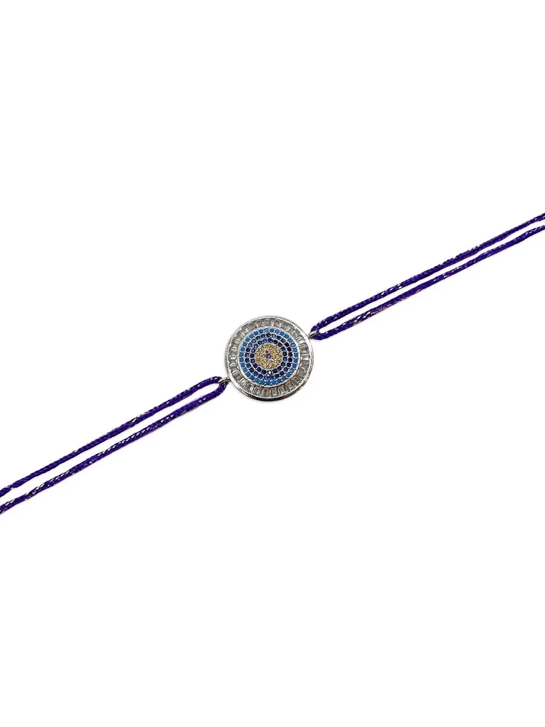 (Rakhi Set of 2) Fancy Silver Plated Round Evil Eye Thread Rakhi & Bracelet For Raksha Bandhan