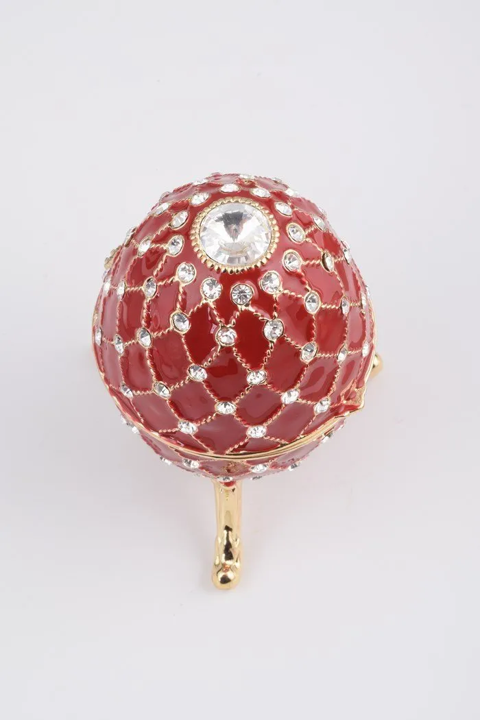 Red Faberge Egg Trinket Box Decorated with Swarovski Crystals