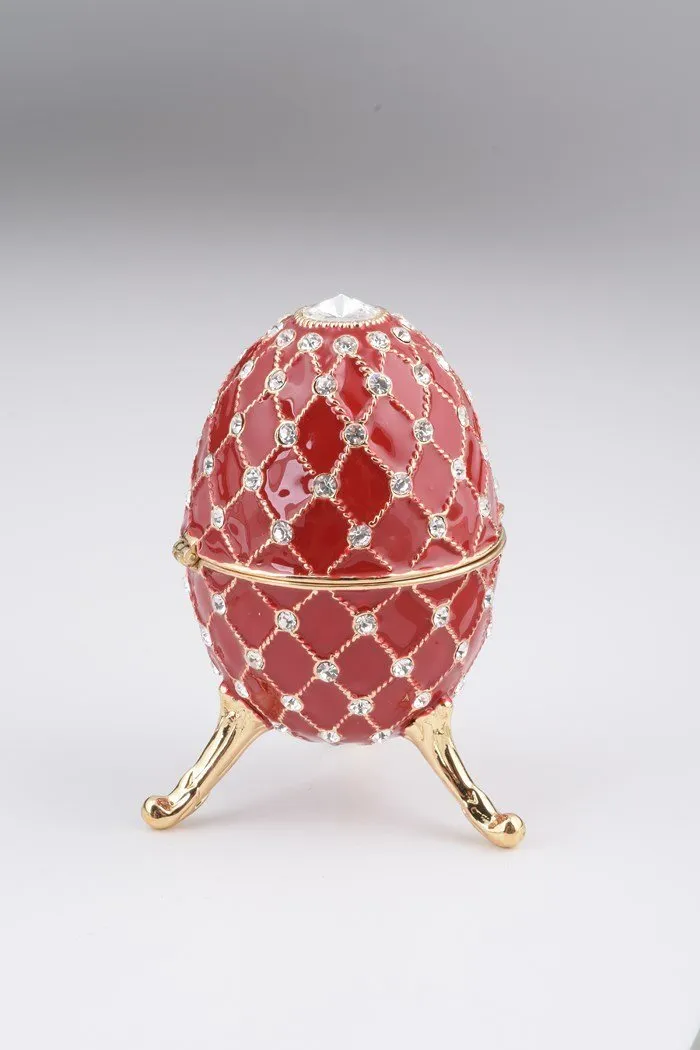 Red Faberge Egg Trinket Box Decorated with Swarovski Crystals