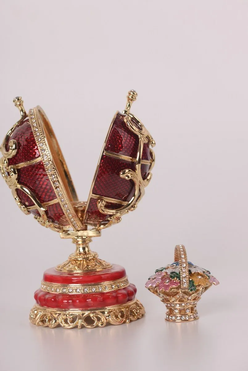 Red Faberge Egg with a Removable Flower Bouquet
