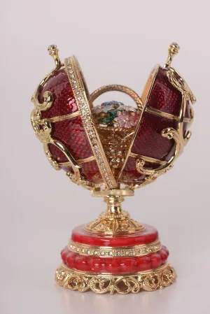 Red Faberge Egg with a Removable Flower Bouquet