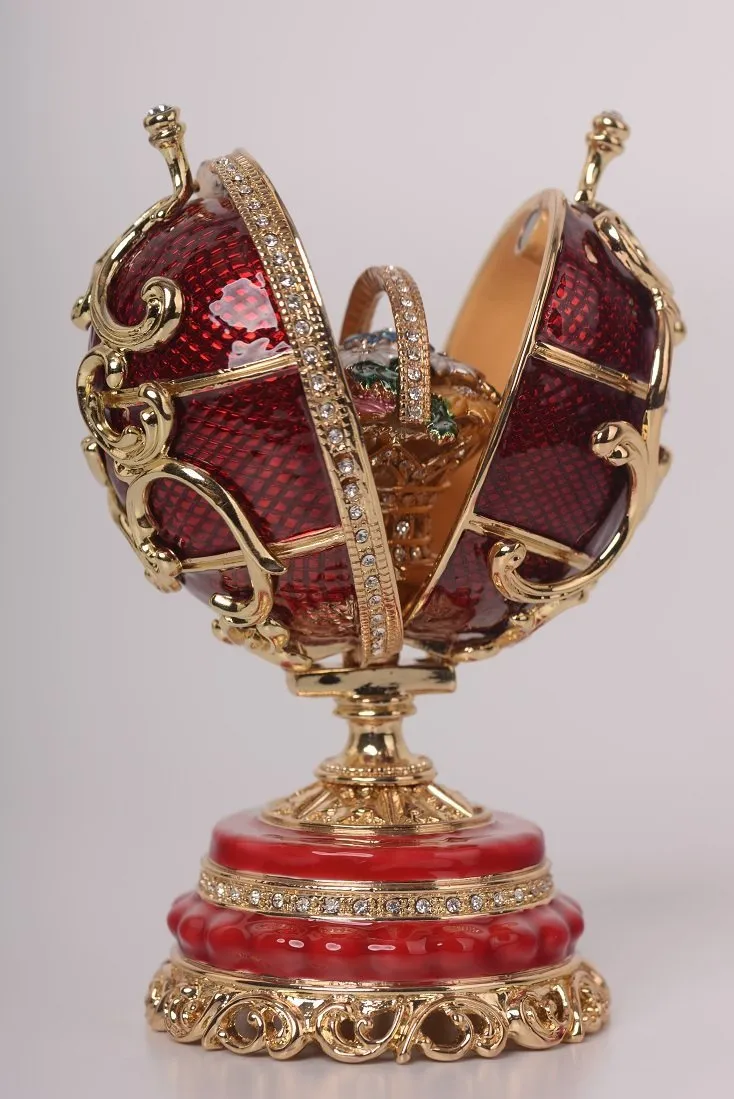 Red Faberge Egg with a Removable Flower Bouquet
