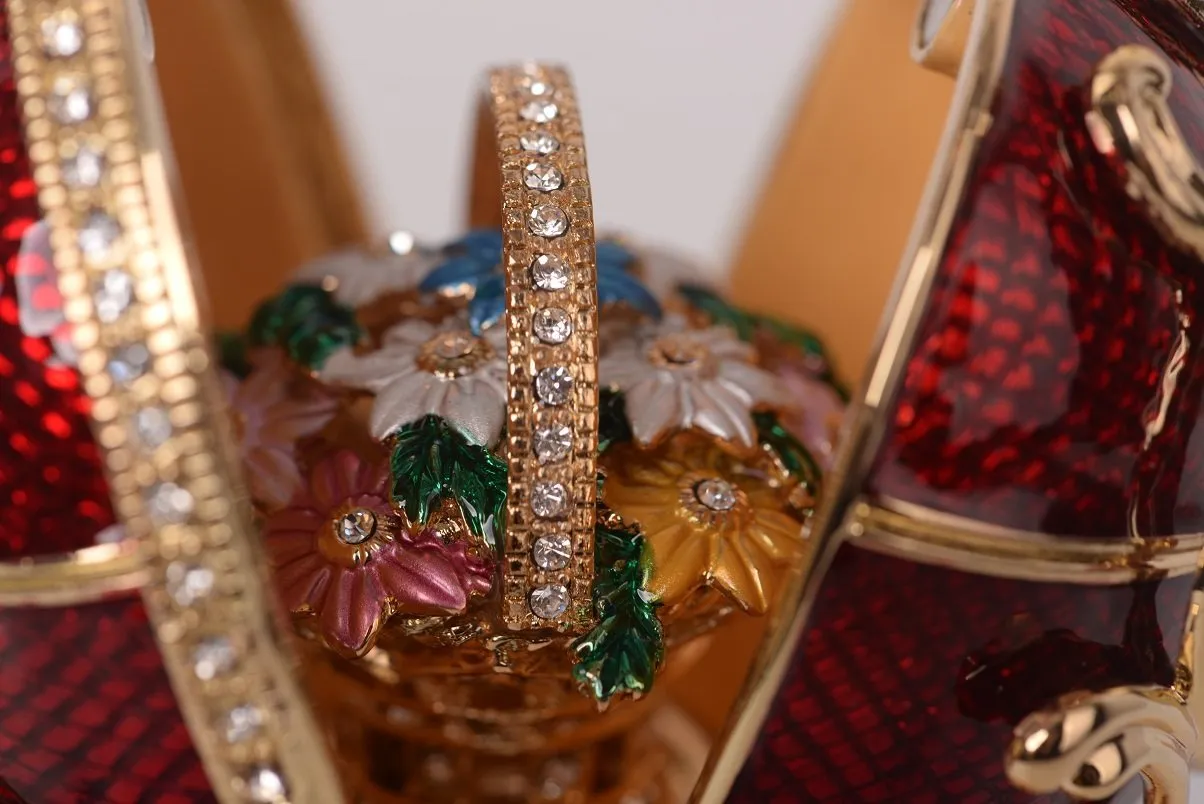 Red Faberge Egg with a Removable Flower Bouquet