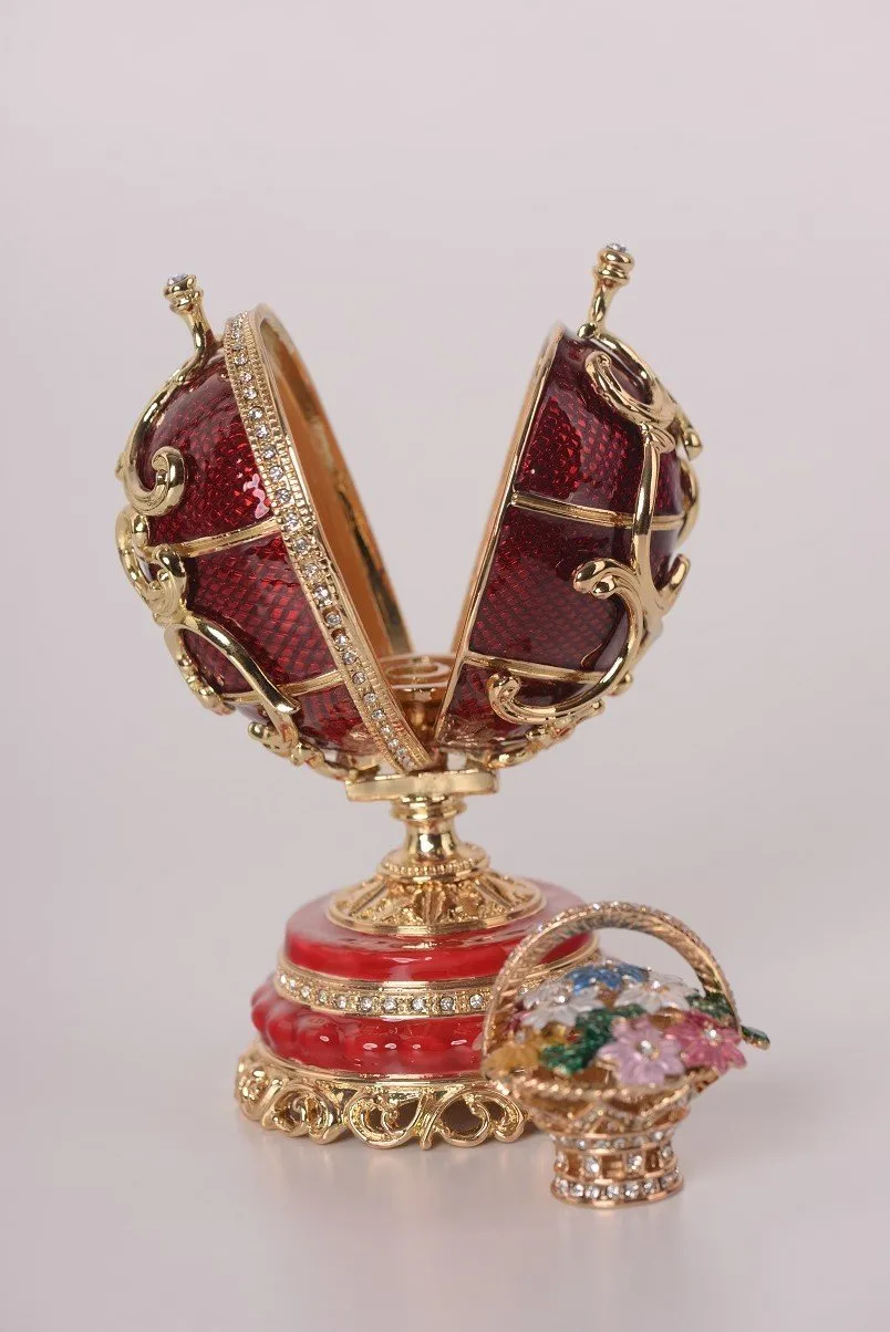 Red Faberge Egg with a Removable Flower Bouquet