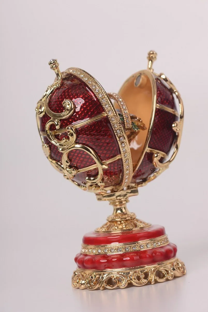 Red Faberge Egg with a Removable Flower Bouquet