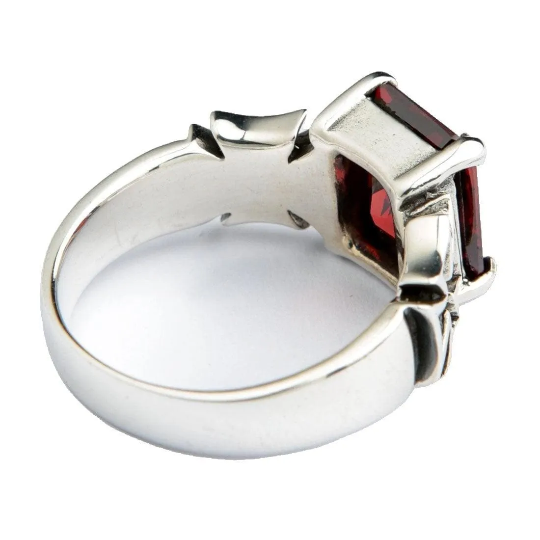 Red Garnet Sterling Silver Iron Cross Ring