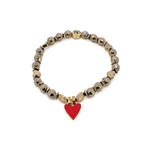 Red Heart Gold Hematite Stone Love Beaded Bracelet