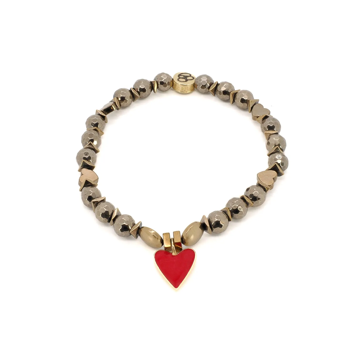 Red Heart Gold Hematite Stone Love Beaded Bracelet