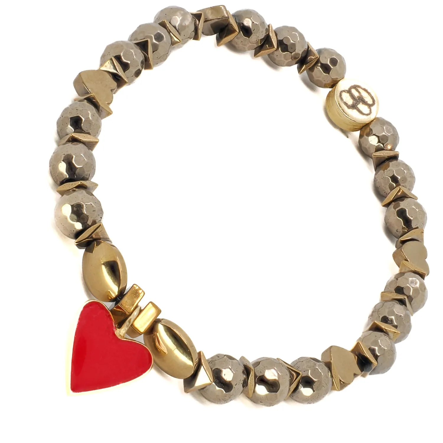 Red Heart Gold Hematite Stone Love Beaded Bracelet
