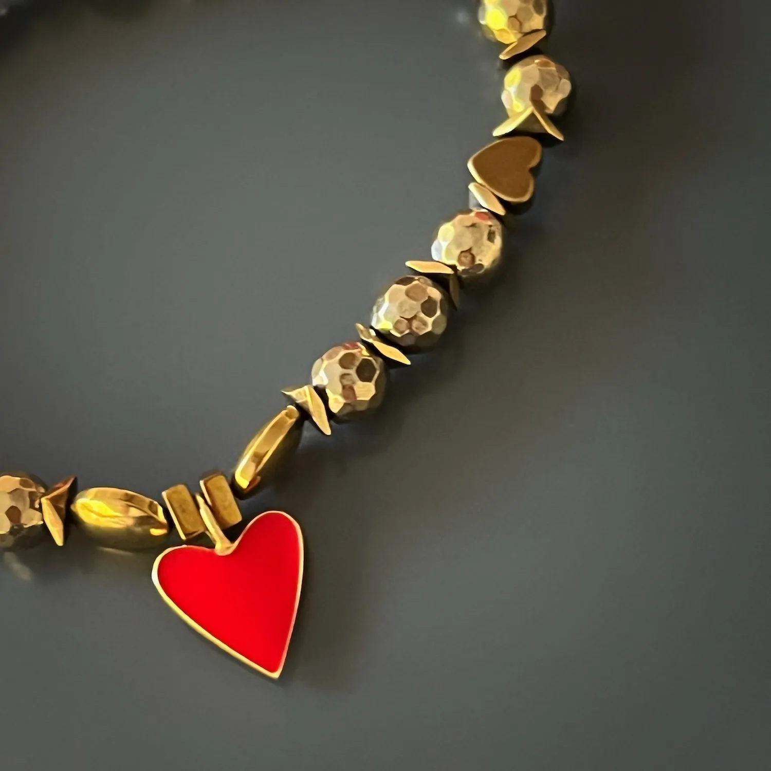 Red Heart Gold Hematite Stone Love Beaded Bracelet